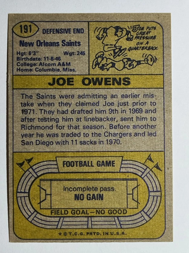 1974 Topps #191 Joe Owens RC (NM)