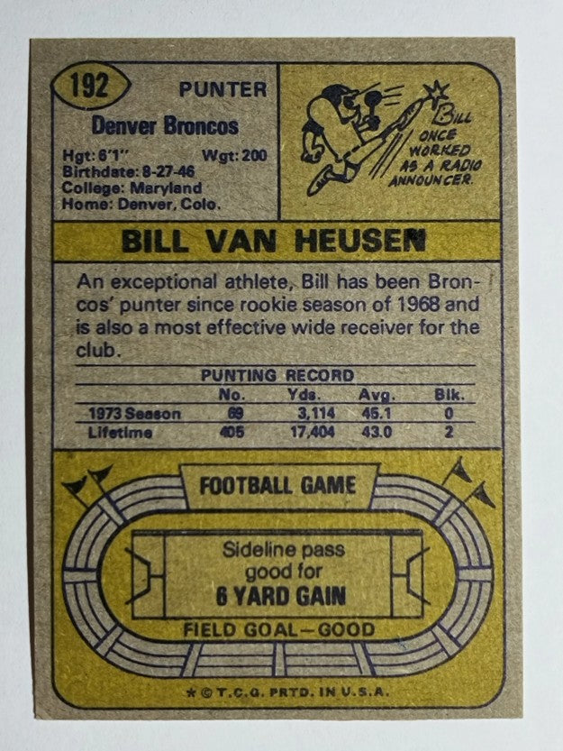 1974 Topps #192 Bill Van Heusen (EXMT)