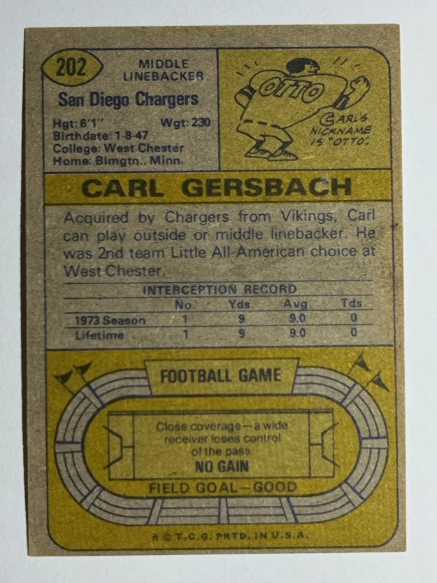1974 Topps #202 Carl Gersbach RC (EX)