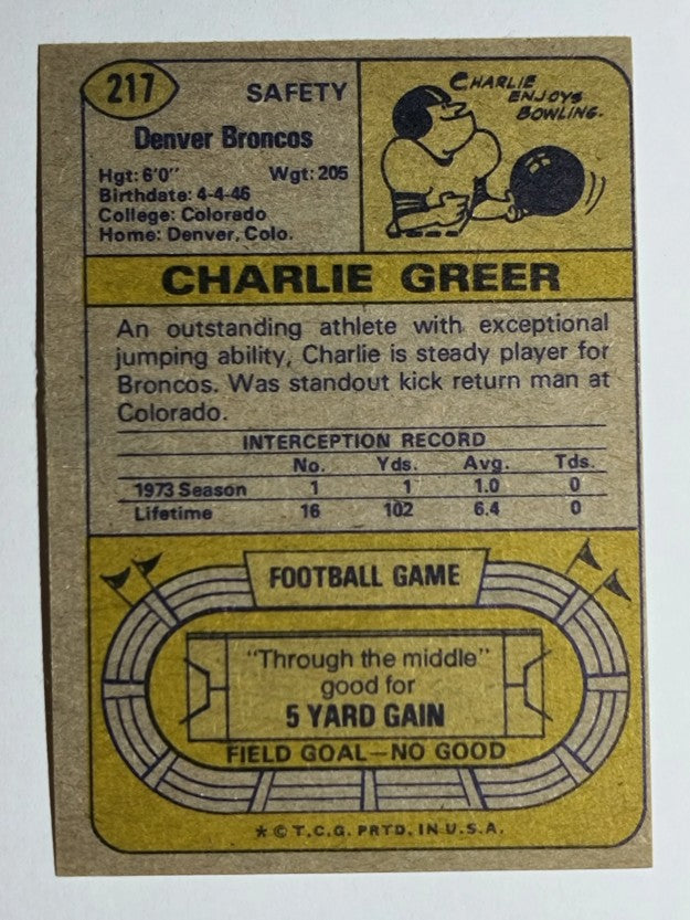 1974 Topps #217 Charlie Greer RC (EX)