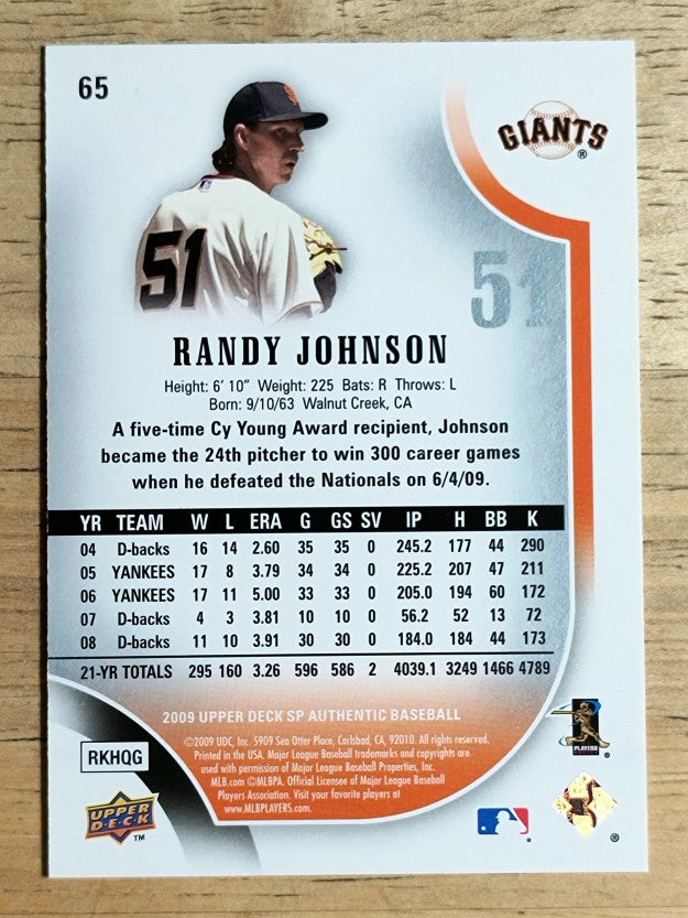2009 SP Authentic #65 Randy Johnson