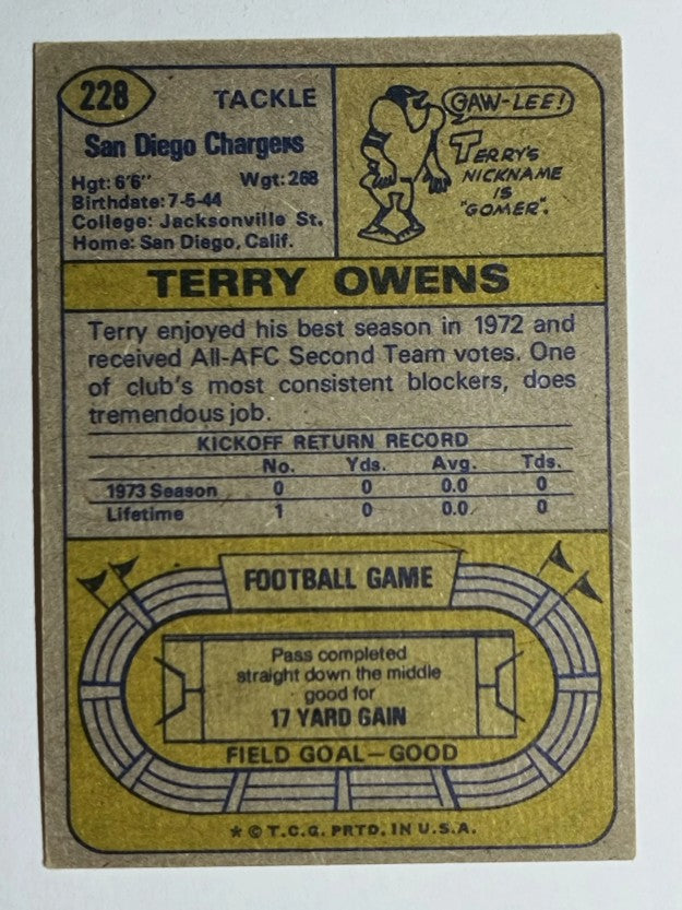 1974 Topps #228 Terry Owens (EX)