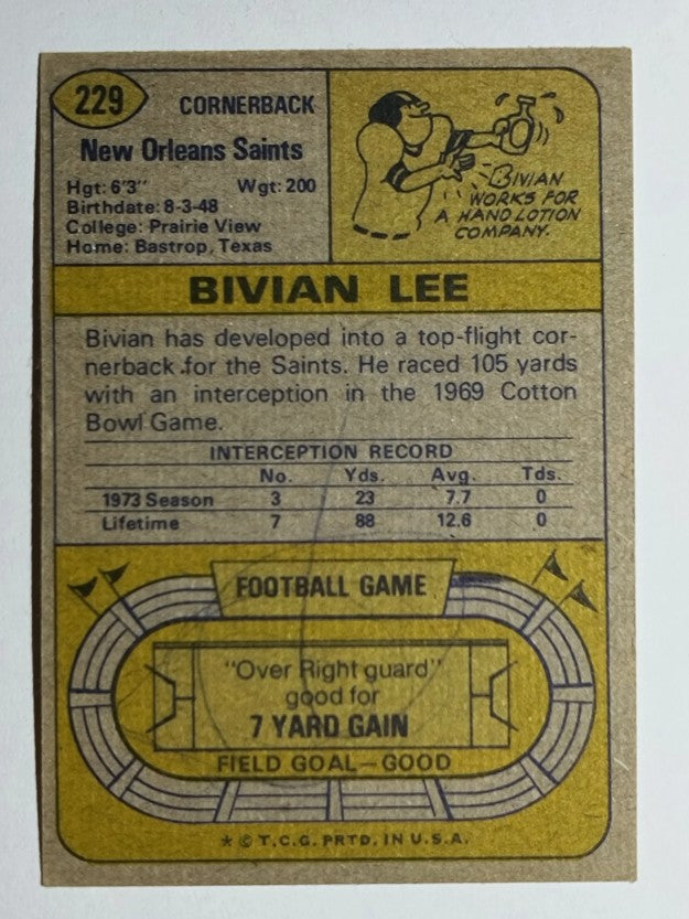 1974 Topps #229 Bivian Lee RC (VG)