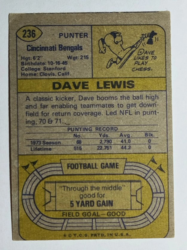1974 Topps #236 Dave Lewis (VGEX)