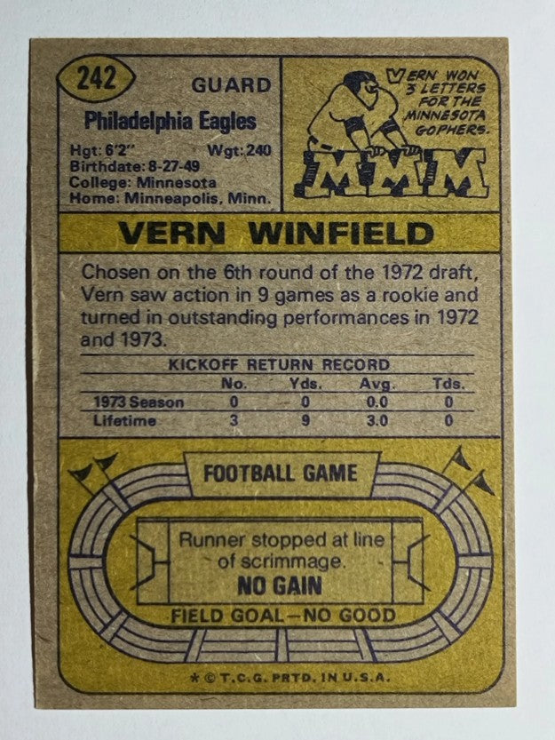 1974 Topps #242 Vern Winfield RC (EXMT)