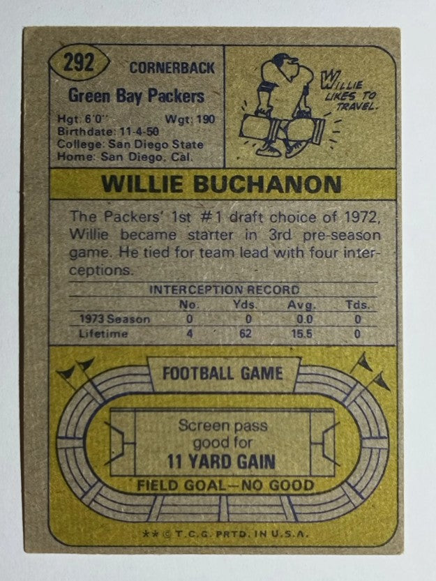 1974 Topps #292 Willie Buchanon RC (VG)