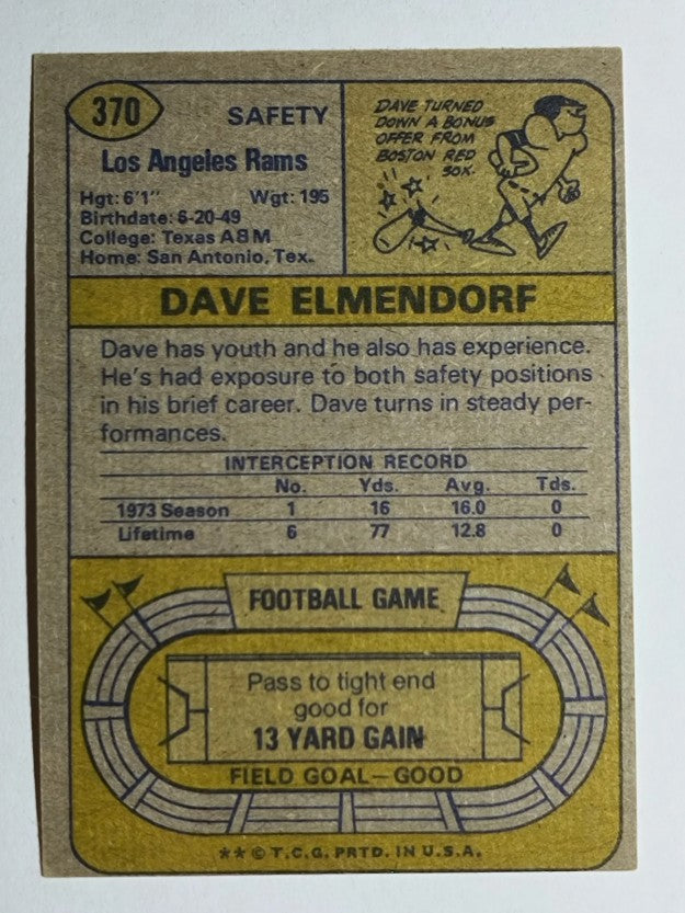 1974 Topps #370 Dave Elmendorf (EX)