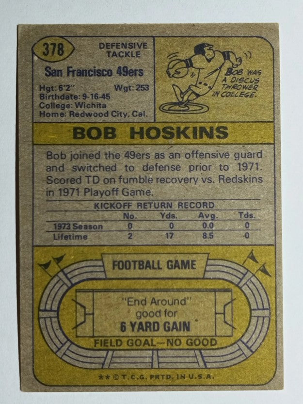 1974 Topps #378 Bob Hoskins RC (EX)