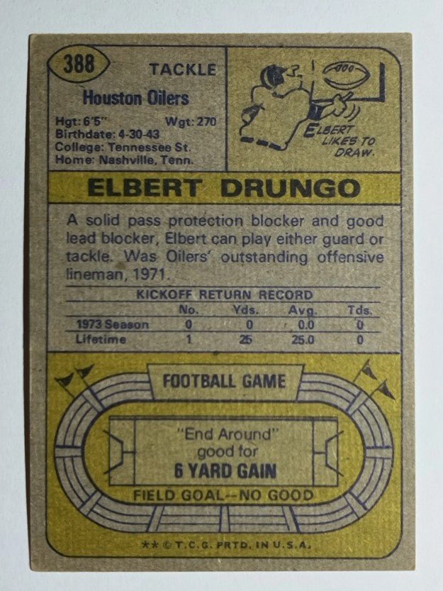 1974 Topps #388 Elbert Drungo RC (EX)