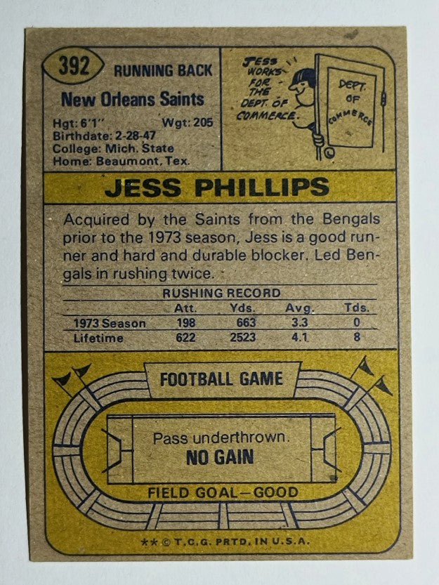 1974 Topps #392 Jess Phillips RC (EX)