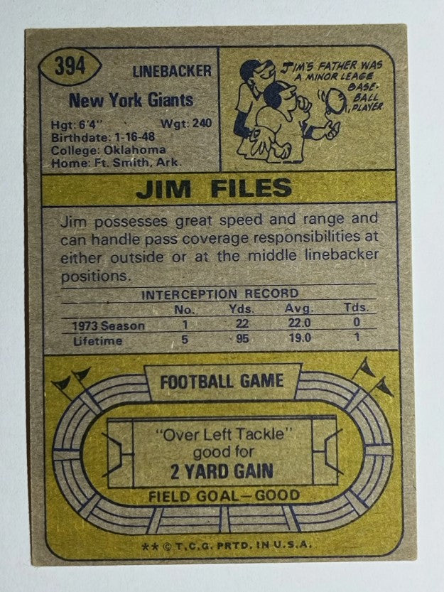 1974 Topps #394 Jim Files (EX)
