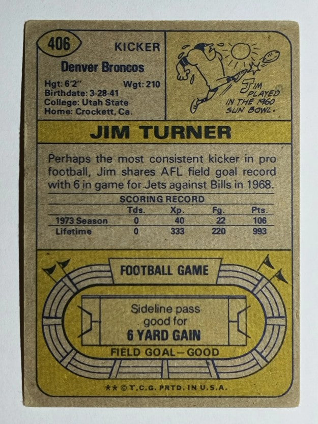 1974 Topps #406 Jim Turner (POOR)