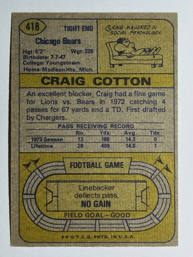 1974 Topps #418 Craig Cotton RC (EXMT)