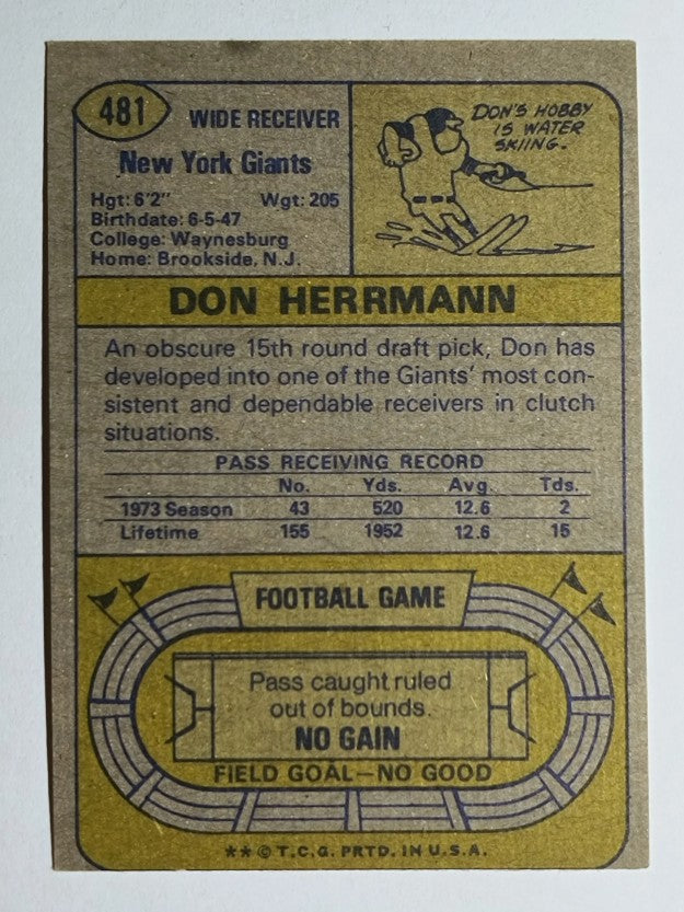 1974 Topps #481 Don Herrmann (EX)