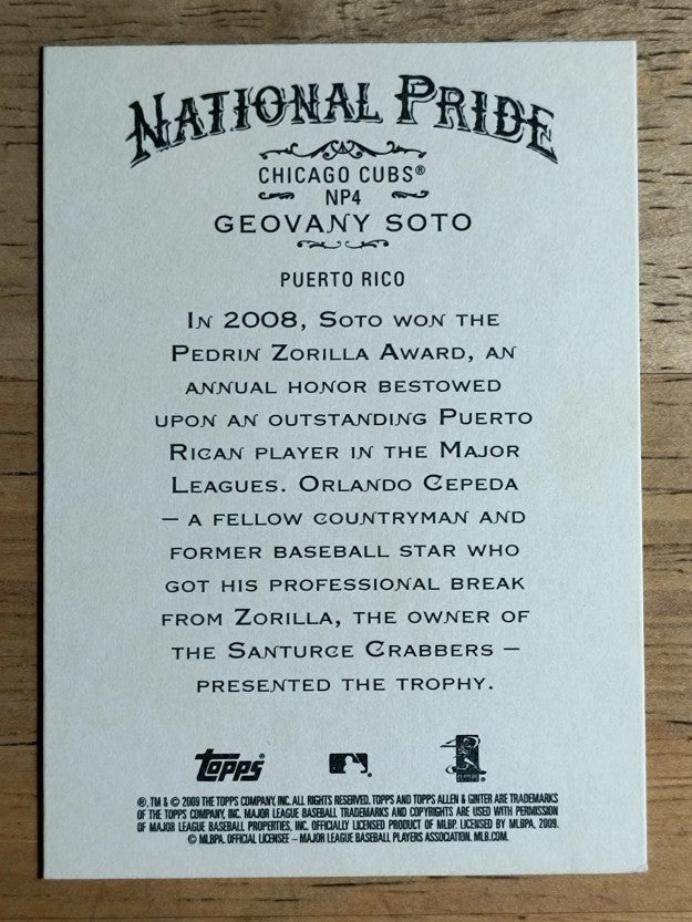 2009 Topps Allen and Ginter National Pride #NP4 Geovany Soto