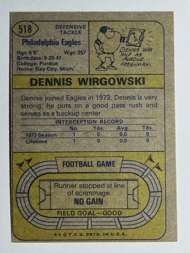 1974 Topps #518 Dennis Wirgowski (EX)