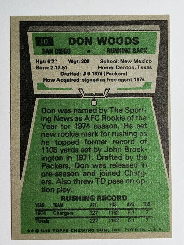 1975 Topps #10 Don Woods RC (EXMT)