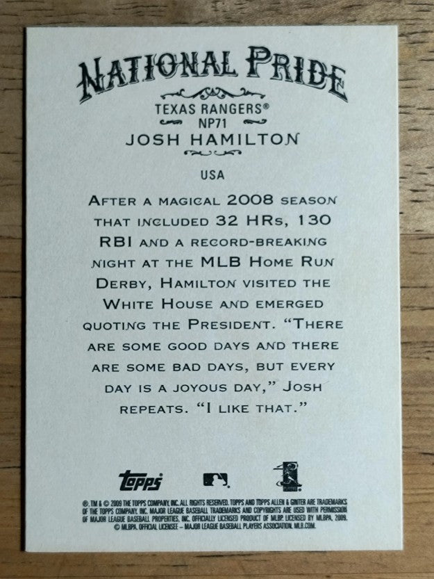 2009 Topps Allen and Ginter National Pride #NP71 Josh Hamilton