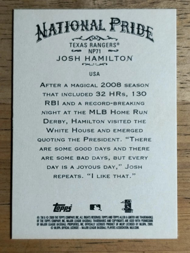 2009 Topps Allen and Ginter National Pride #NP71 Josh Hamilton