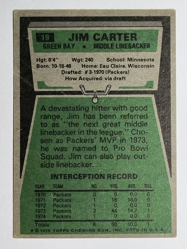 1975 Topps #19 Jim Carter (VGEX)