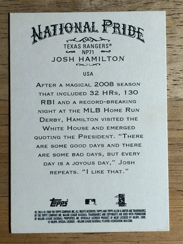 2009 Topps Allen and Ginter National Pride #NP71 Josh Hamilton