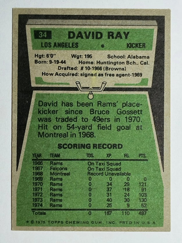 1975 Topps #34 David Ray (EXMT)