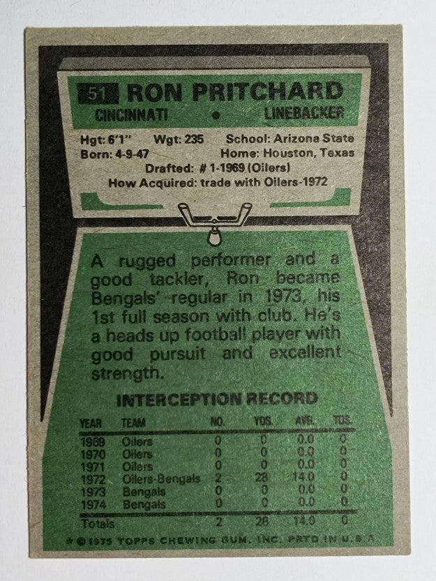 1975 Topps #51 Ron Pritchard RC (EX)