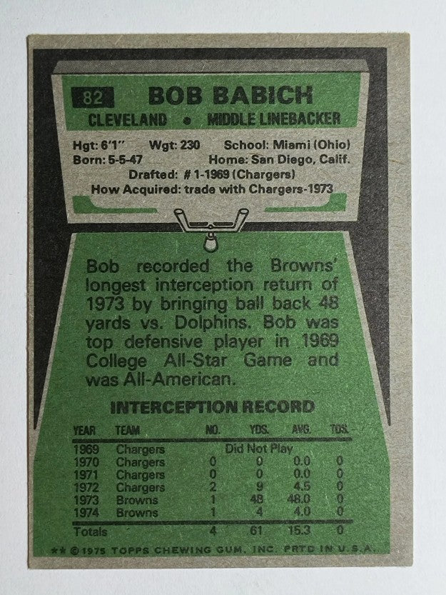 1975 Topps #82 Bob Babich (VGEX)
