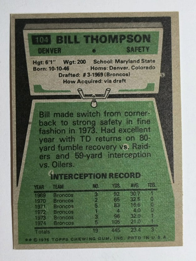 1975 Topps #104 Bill Thompson (EXMT)