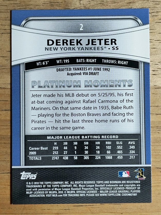 2010 Bowman Platinum #2 Derek Jeter