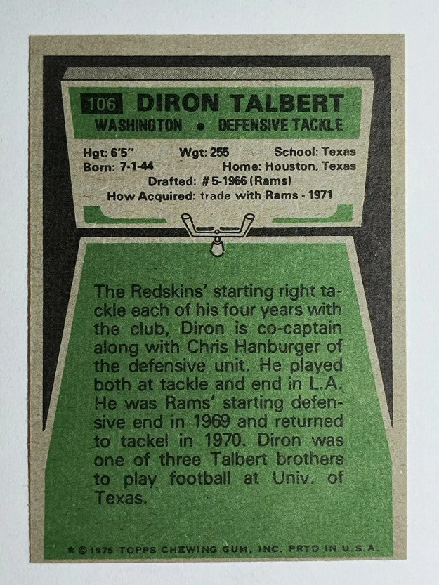 1975 Topps #106 Diron Talbert (NMMT)