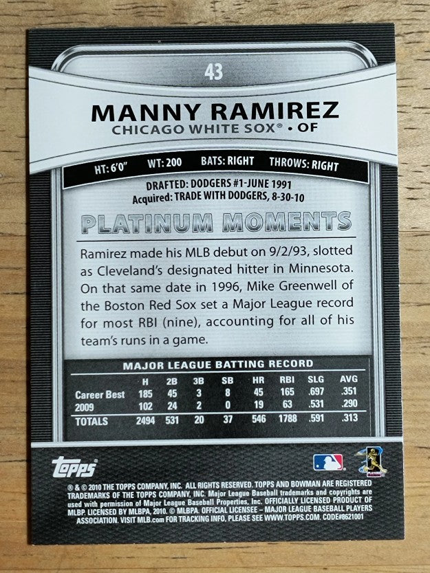 2010 Bowman Platinum #43 Manny Ramirez