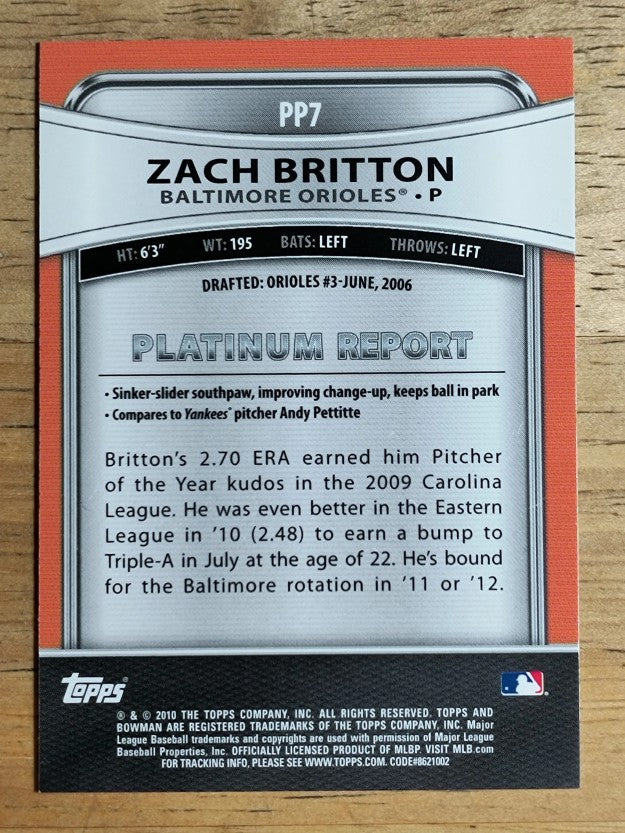 2010 Bowman Platinum Prospects #PP7 Zach Britton