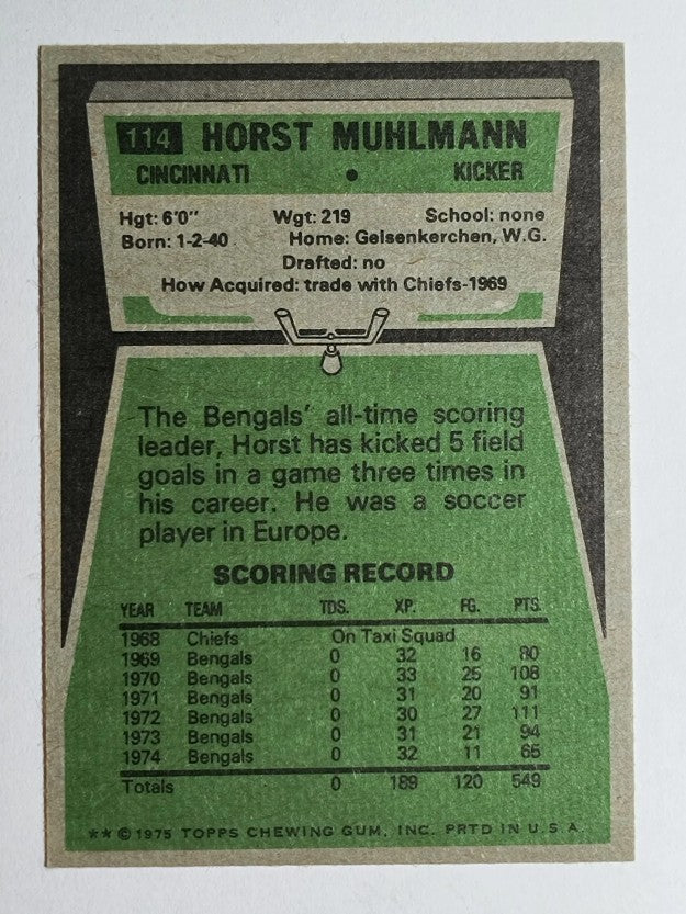 1975 Topps #114 Horst Muhlmann (EXMT)