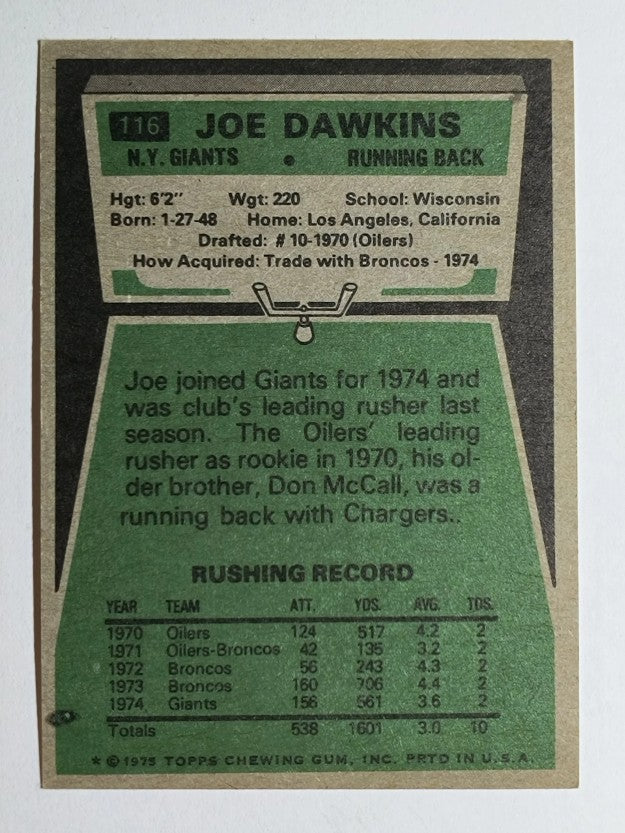 1975 Topps #116 Joe Dawkins (EX)