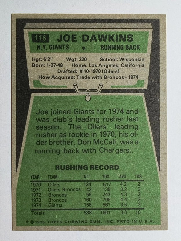 1975 Topps #116 Joe Dawkins (NM)