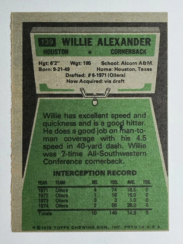 1975 Topps #139 Willie Alexander (EX)