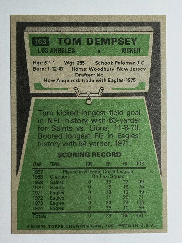 1975 Topps #163 Tom Dempsey (EXMT)