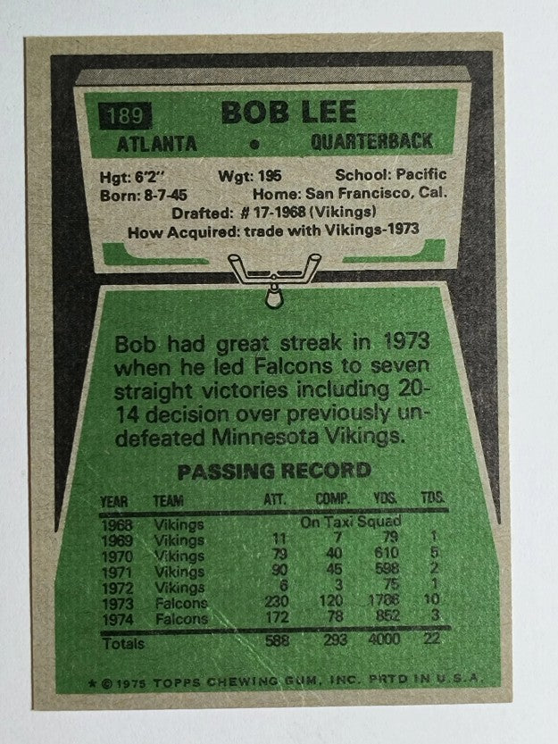 1975 Topps #189 Bob Lee (VG)