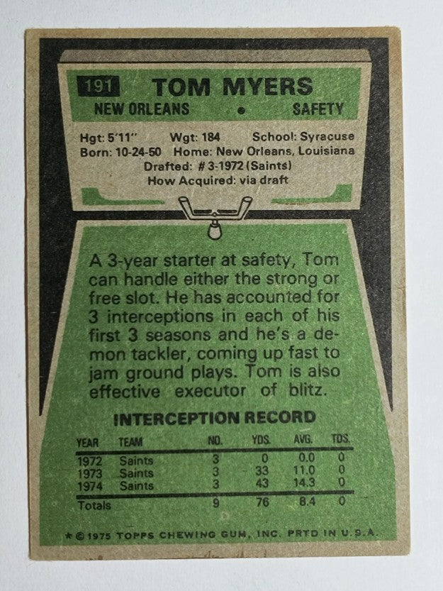 1975 Topps #191 Tom Myers (GOOD)