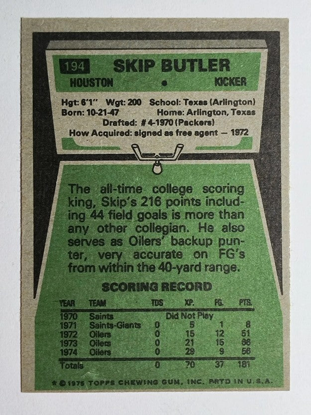 1975 Topps #194 Skip Butler (VGEX)