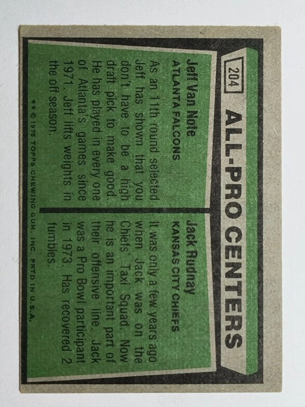 1975 Topps #204 All Pro Centers/Jeff Van Note/Jack Rudnay (VGEX)