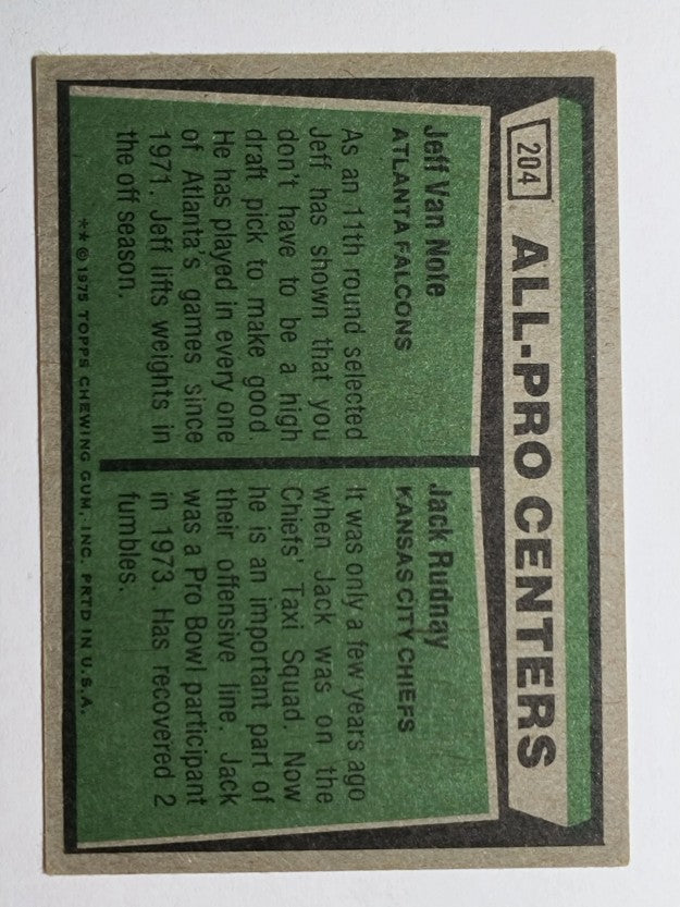 1975 Topps #204 All Pro Centers/Jeff Van Note/Jack Rudnay (VGEX)