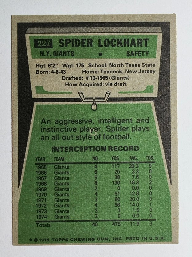 1975 Topps #227 Spider Lockhart (NM)