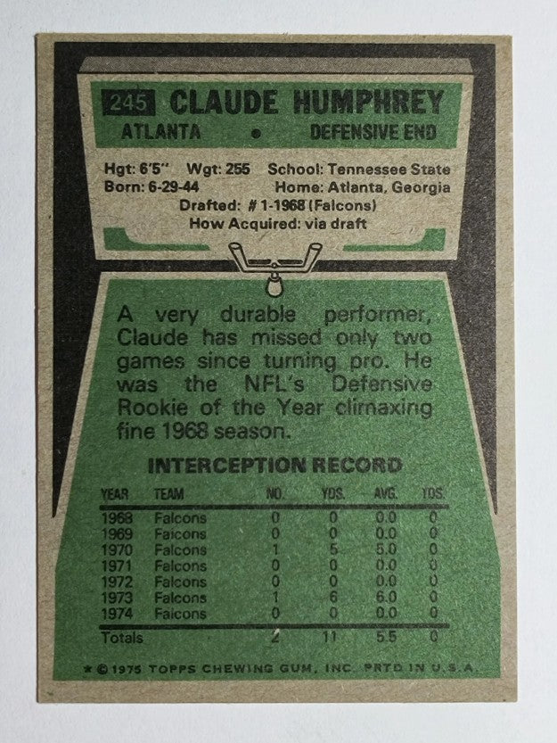 1975 Topps #245 Claude Humphrey (VG)