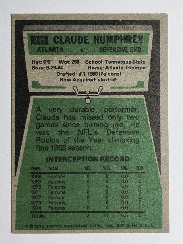 1975 Topps #245 Claude Humphrey (VG)