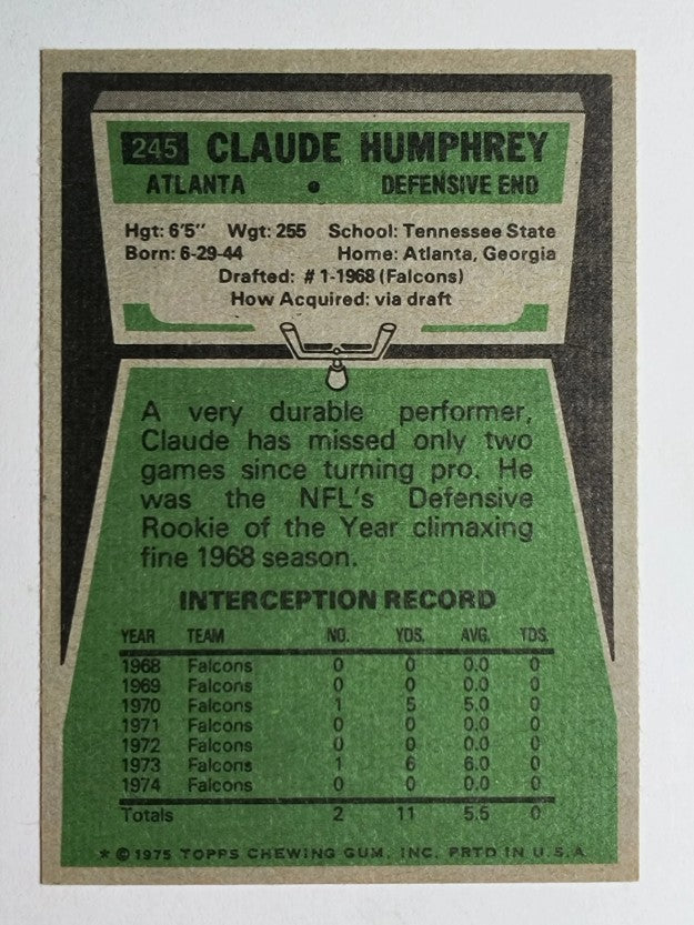 1975 Topps #245 Claude Humphrey (NM)
