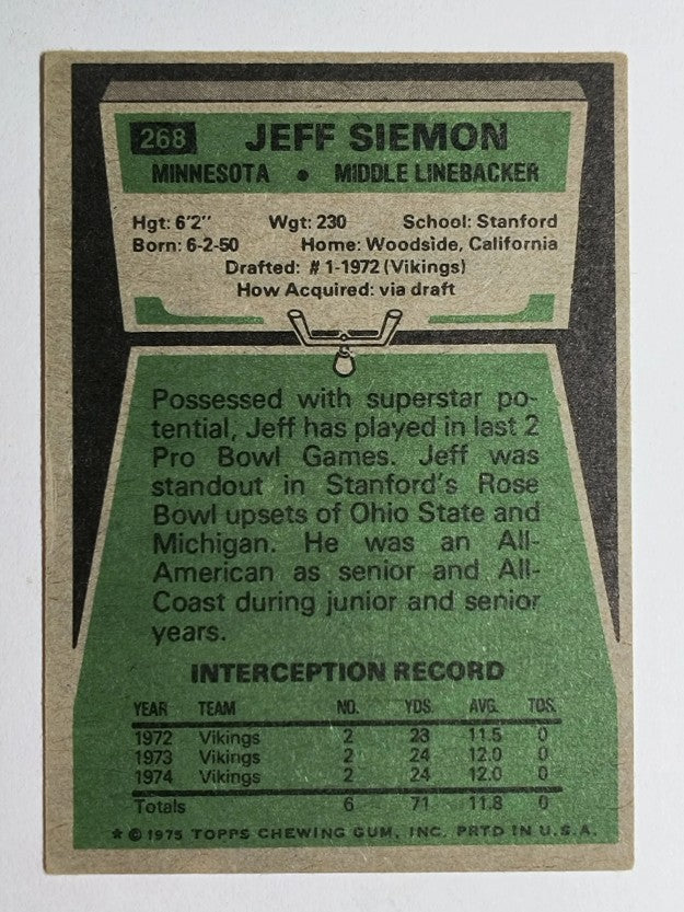 1975 Topps #268 Jeff Siemon (EX)