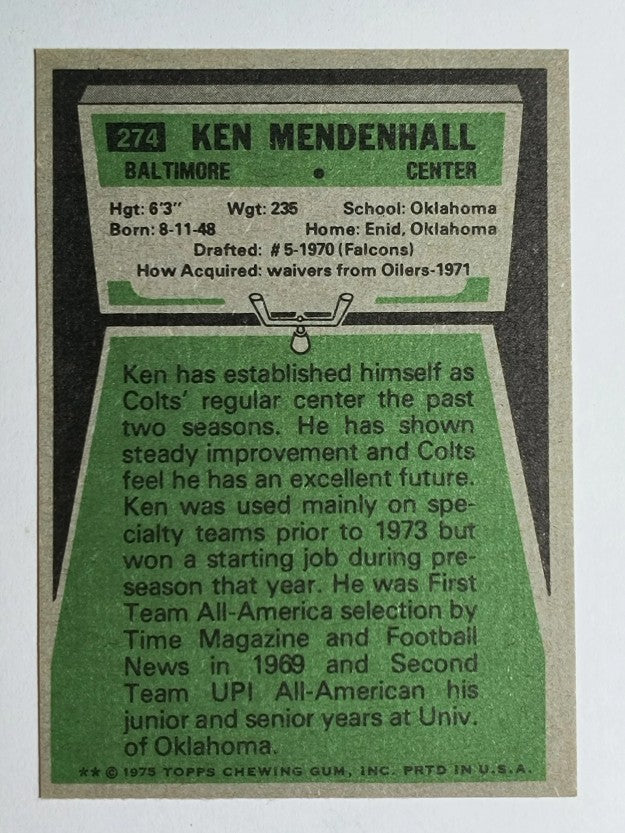 1975 Topps #274 Ken Mendenhall (NM)