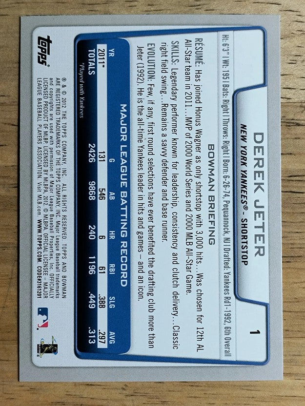2012 Bowman #1 Derek Jeter